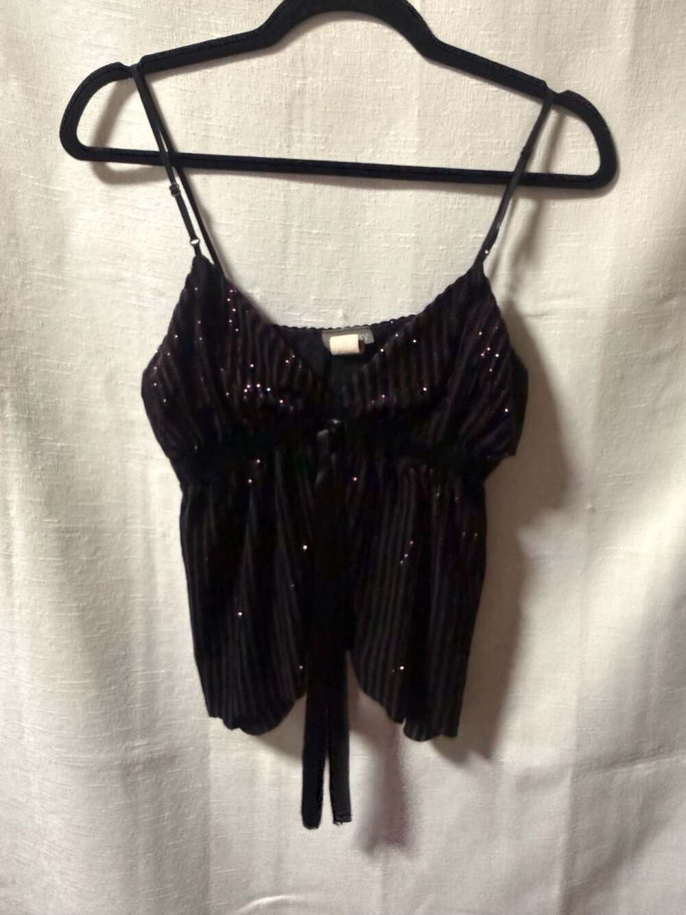 Vintage Herstory Sequin Pleated Cami Tank Top with Front Tie